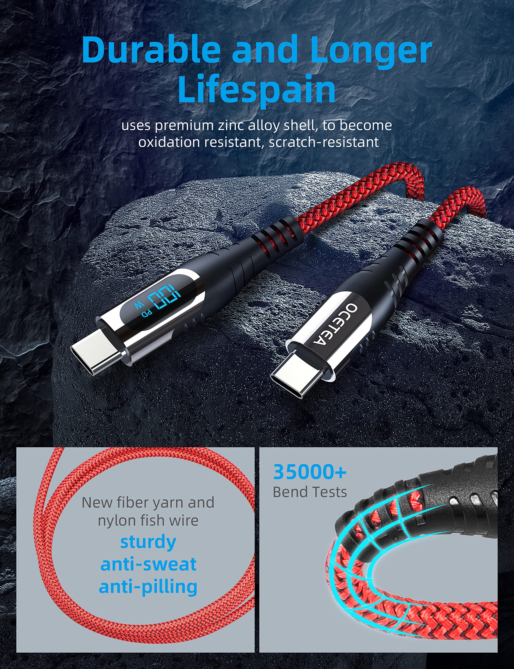 100W USB C to USB C Fast Charging Cable with LED Display - 30CM PD Power Delivery Cable for iPhone 15 Pro Max, Galaxy S24/S23 Ultra, Pixel 7, Huawei Mate 60 Pro, MacBook Pro - Perfect for Travel, Office & Home Charging