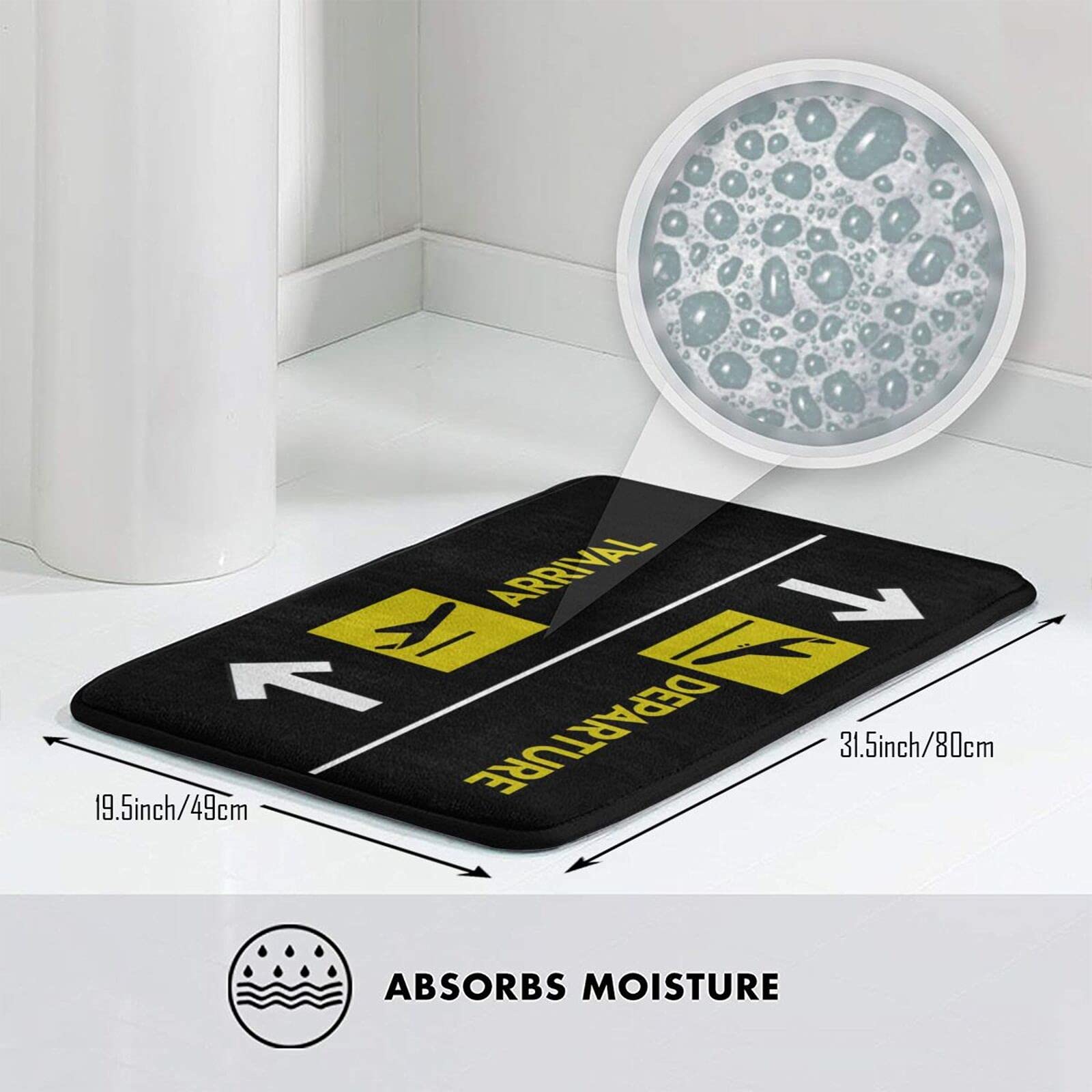 Annalice Aviation Departures Arrivals Bath Mats - 19.5x31.5 Inch Non-Slip Plush Velvet Bathroom Rug | Water Absorbent Bathtub Mat for Cozy Bathroom Decor (Black & White) - Perfect for Home, Apartment & Hotel Bathrooms