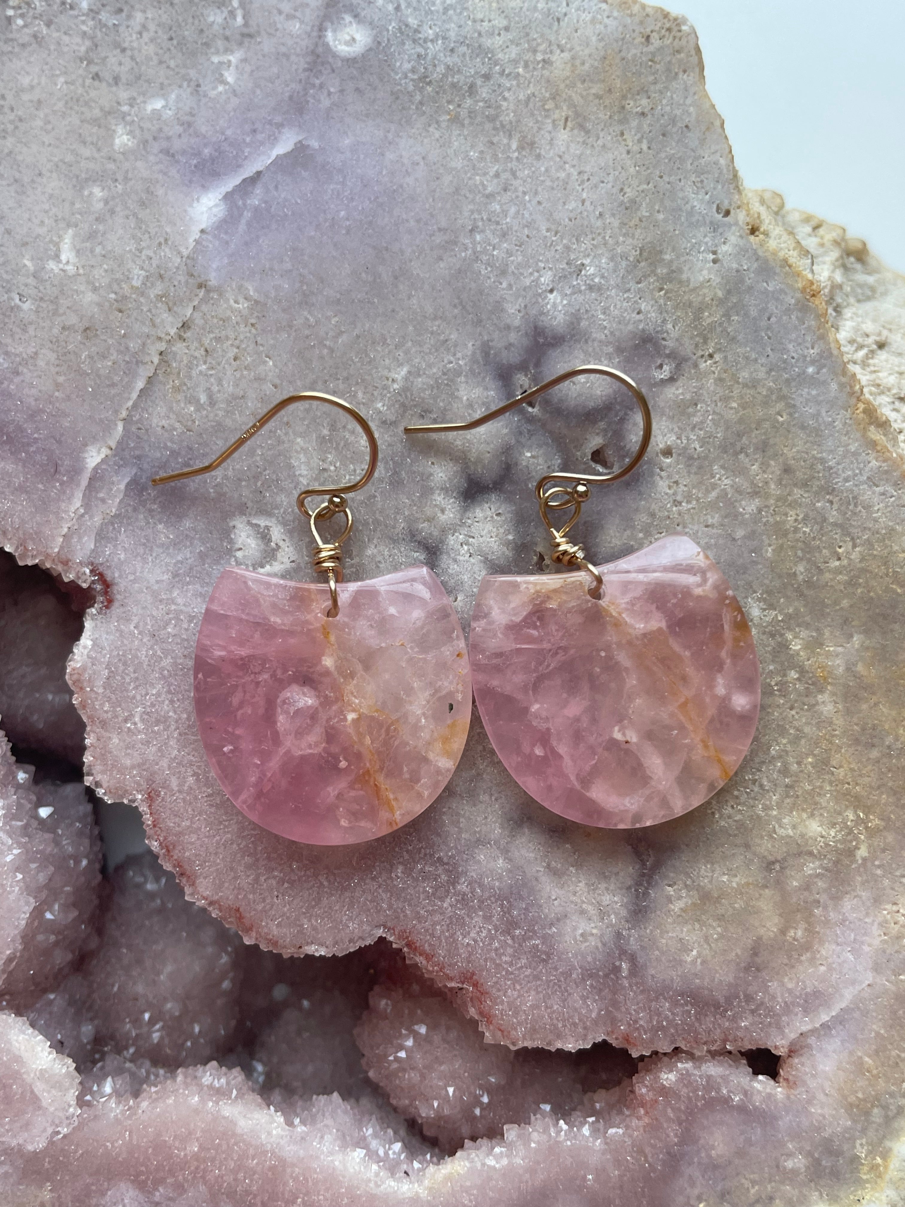 Rose Quartz Dangle Earrings - 14K Gold Filled Gemstone Jewelry for Women | Elegant Gift for Valentine's Day, Anniversary & Special Occasions