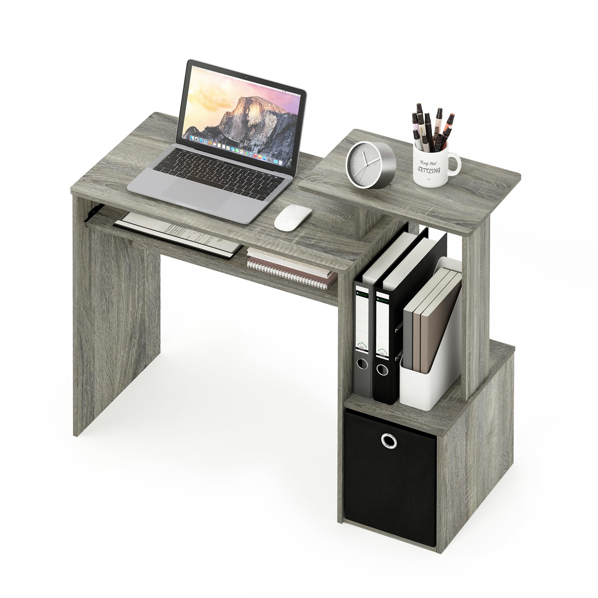 Furinno Econ Multipurpose Home Office Computer Desk - Compact Writing Workstation with Storage Shelf, French Oak Grey Finish | Perfect for Small Spaces, Dorm Rooms & Remote Work Setup