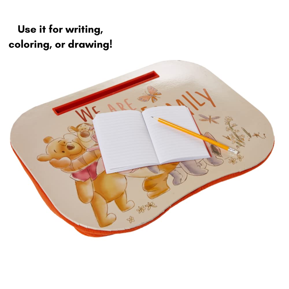 Winnie The Pooh Kids Lap Desk with Notebook & Tablet Holder - Portable Study & Play Desk for Home, School, Travel & Car Rides