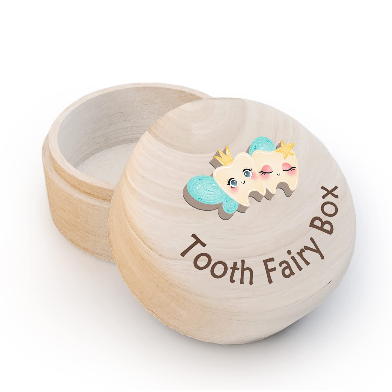 Tooth Fairy Box for Kids - Wooden Keepsake Storage Box with Wings & Crown - Holds Lost Teeth for Boys & Girls - Perfect for Placing Under Pillow - 3D Tooth Included - Ideal for Tooth Fairy Visits & Childhood Memories