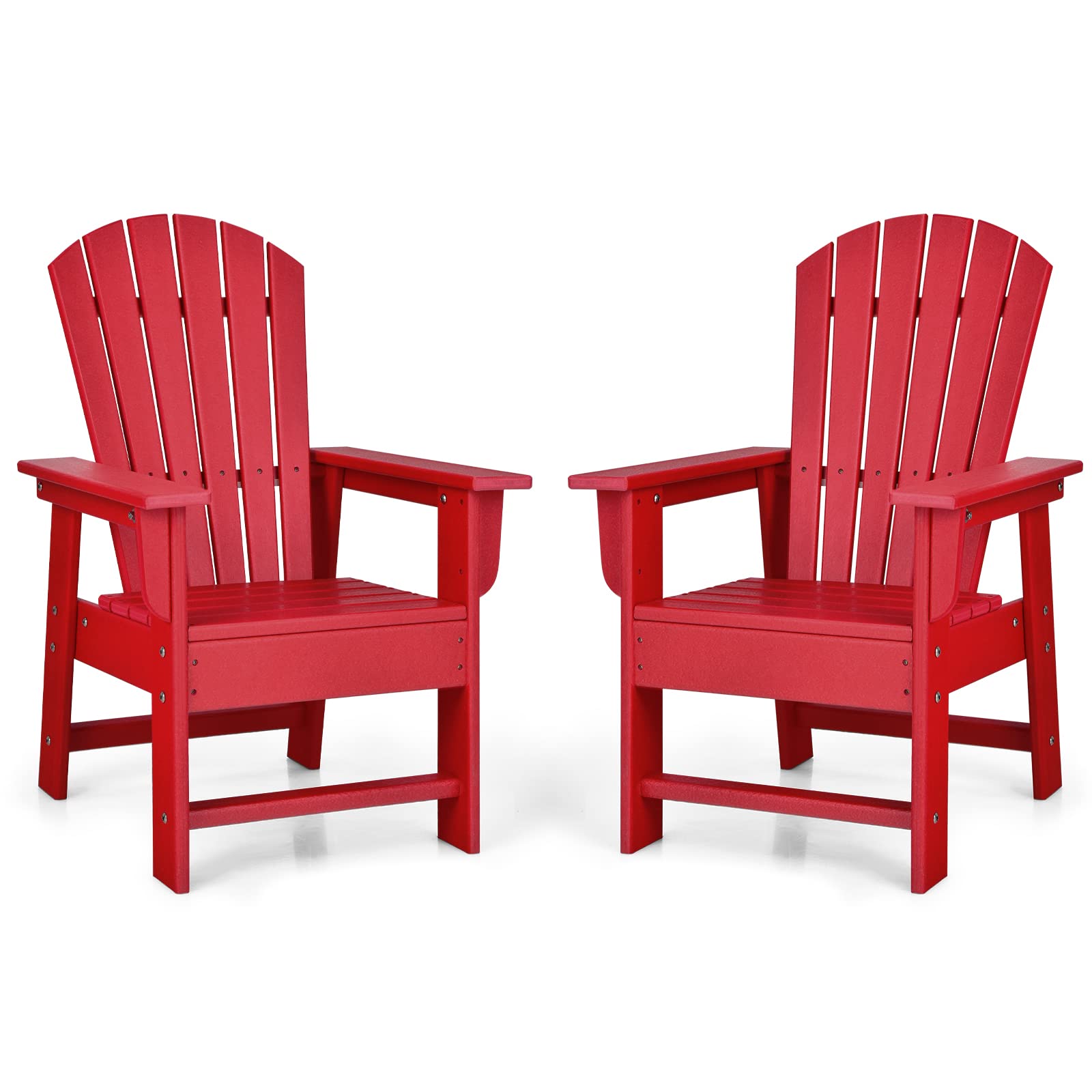 Giantex Kids Adirondack Chair - HDPE Patio Lawn Chair with Ergonomic Backrest for Outdoor & Indoor Use - Weather Resistant Toddler Outdoor Furniture for Deck, Porch, Backyard, Poolside (Red) - Perfect for Relaxing, Sunbathing and Family Gatherings