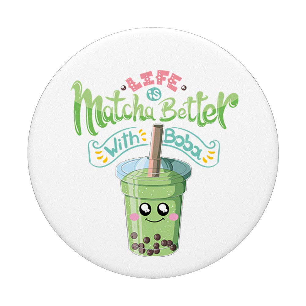 Matcha Bubble Boba Tea PopSockets PopGrip - Swappable Phone Grip for iPhone, Samsung & Tablets - Cute Aesthetic Accessory for Bubble Tea Lovers & Kawaii Style