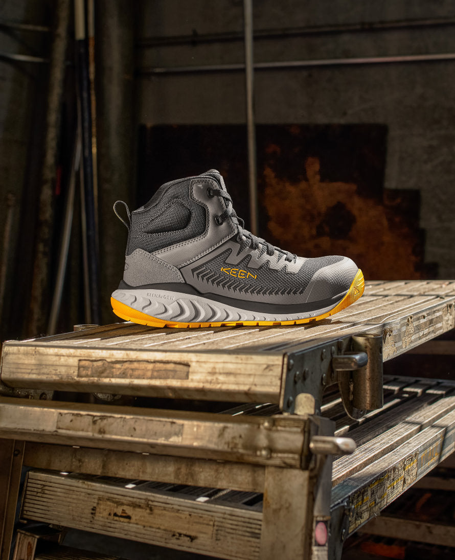 Men's Arvada Mid Work Sneaker with Carbon Toe - Black/Keen Yellow | Durable Safety Shoes for Construction & Outdoor Work