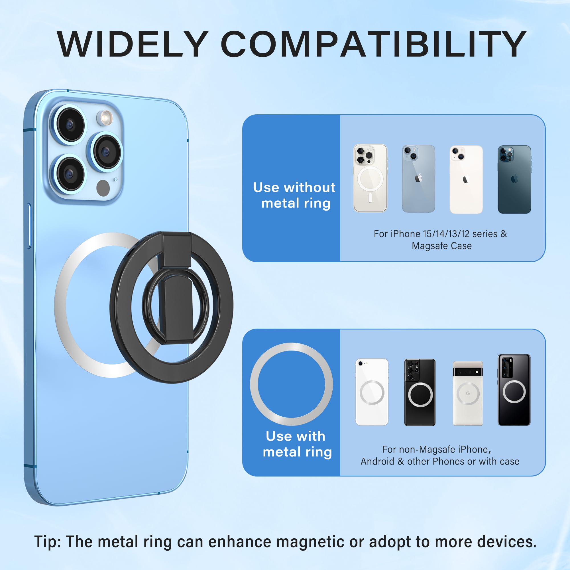 Ultra Strong Magnetic Phone Grip Stand Holder - Magsafe Compatible Ring for iPhone 15/14/13/12 Series | Adjustable Phone Stand & Secure Grip | Perfect for Driving, Video Calls, and Hands-Free Viewing