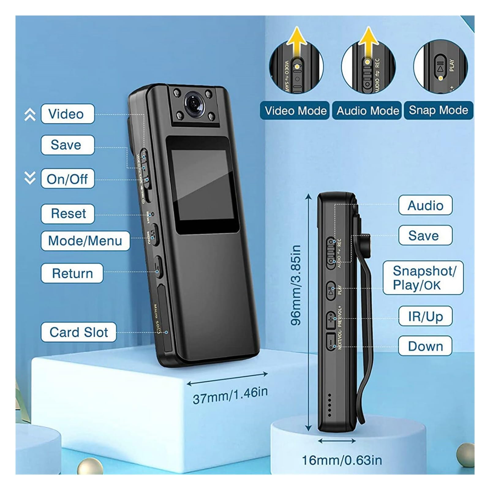 Full HD 1080P Action Camera with Night Vision & Motion Detection - 2200mAh Rechargeable Sports DV, Mini Body Cam with LCD Screen - Ideal for Police, Cycling, Adventure Sports & Outdoor Activities (Includes 16GB Memory Card)
