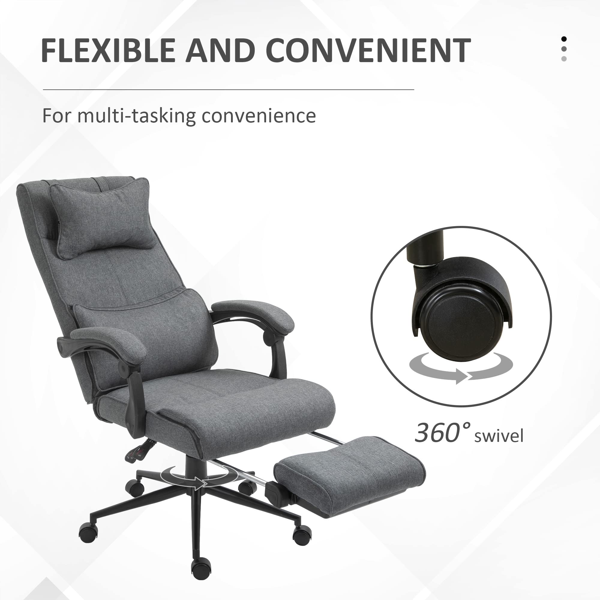 Vinsetto High Back Executive Office Chair with Footrest - Adjustable Reclining Computer Desk Chair, Ergonomic Fabric Chair with Headrest & Lumbar Support (Gray) - Perfect for Home Office, Gaming, and Workspace Comfort