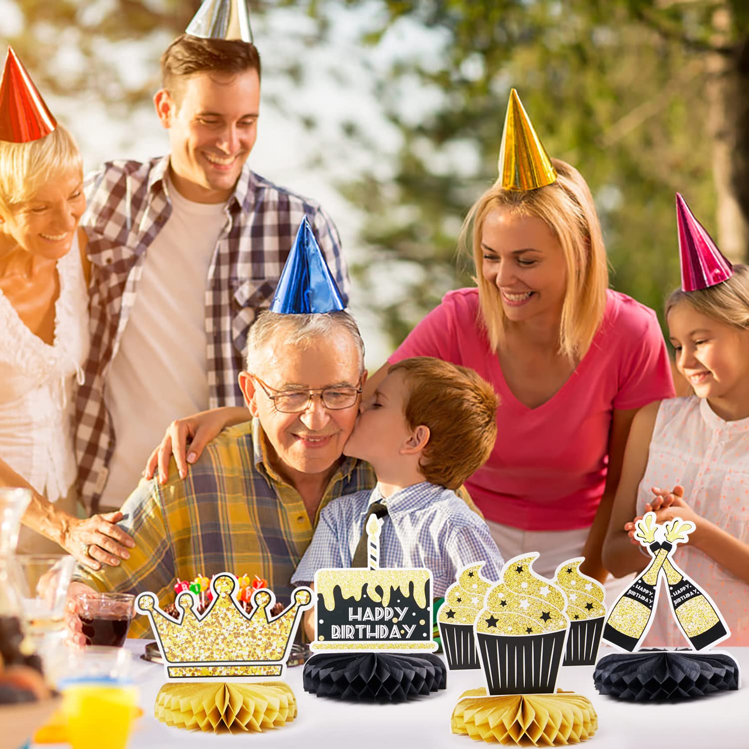 60th Birthday Decorations Set - 8pcs Honeycomb Centerpieces for Table Decor, Photo Booth Props & Party Supplies (Men & Women) - Perfect for Milestone Celebrations, Anniversaries & Retirement Parties