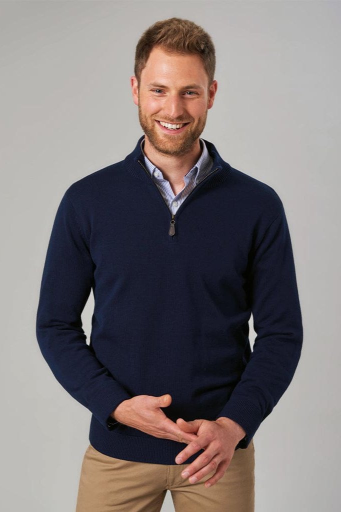 Brook Taverner Dallas 1/4 Zip Neck Sweater for Men - Premium Cotton Knit Pullover for Casual & Business Wear - Perfect for Office, Travel & Outdoor Activities