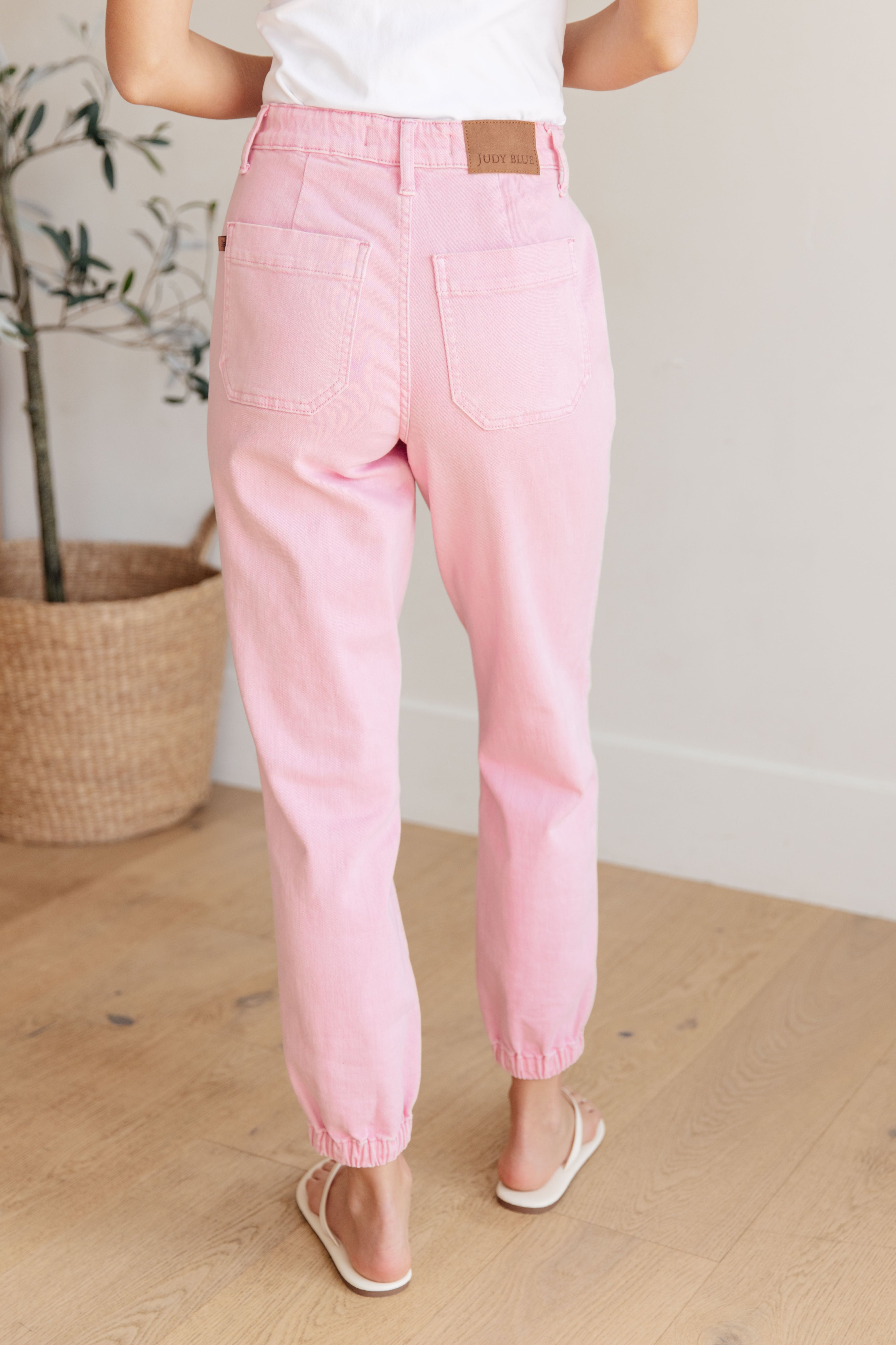 Regina High Rise Garment Dyed Denim Jogger Pants for Women - Comfortable Stretch Casual Pants for Everyday Wear, Running Errands & Lounging