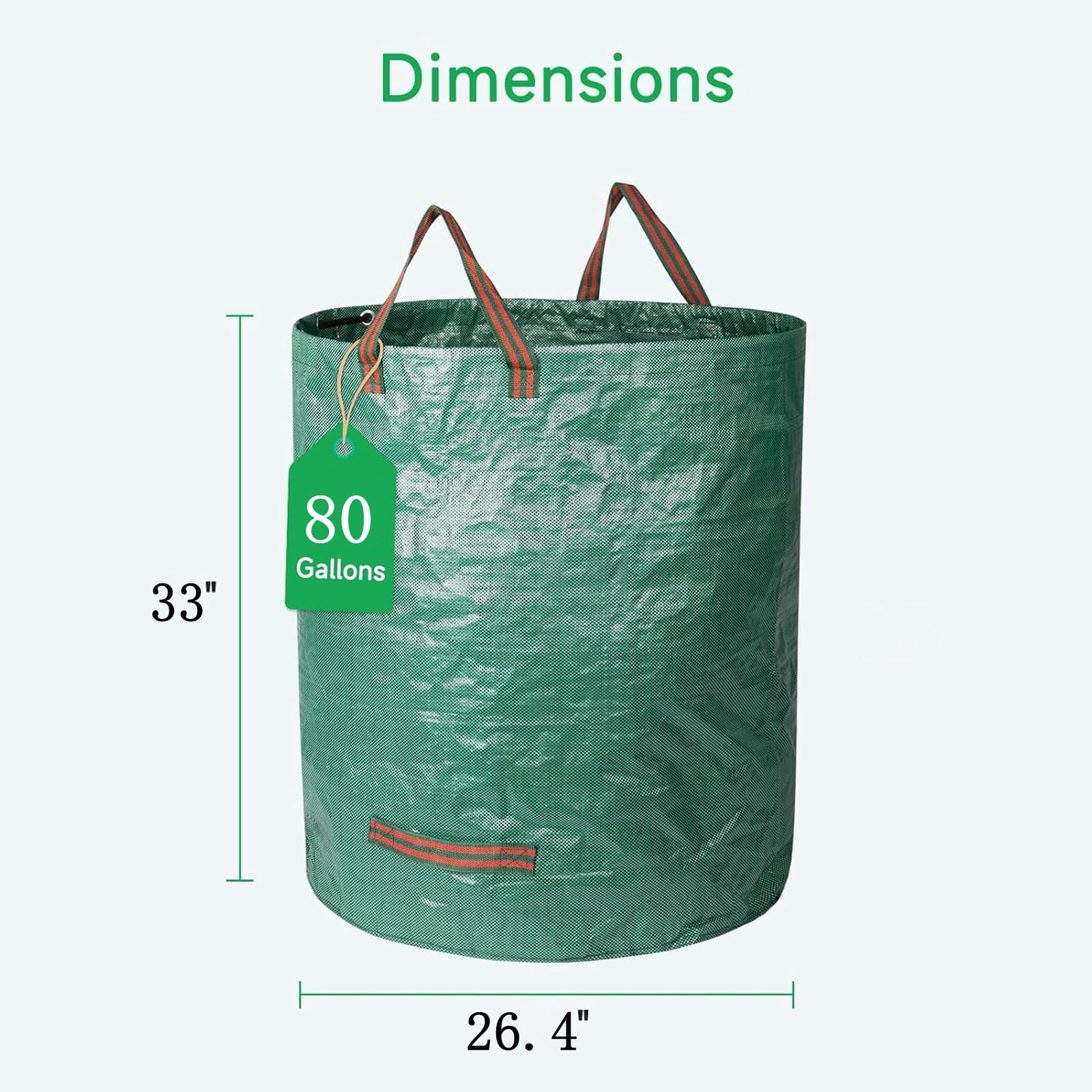 2-Pack 80 Gallon Heavy Duty Reusable Yard Waste Bags (33H x 26D Inches) - Standable Leaf Bags for Garden Trash, Yard Debris & Grass Clippings - Durable 4-Handle Design - Perfect for Fall Cleanup, Lawn Maintenance & Landscaping Projects