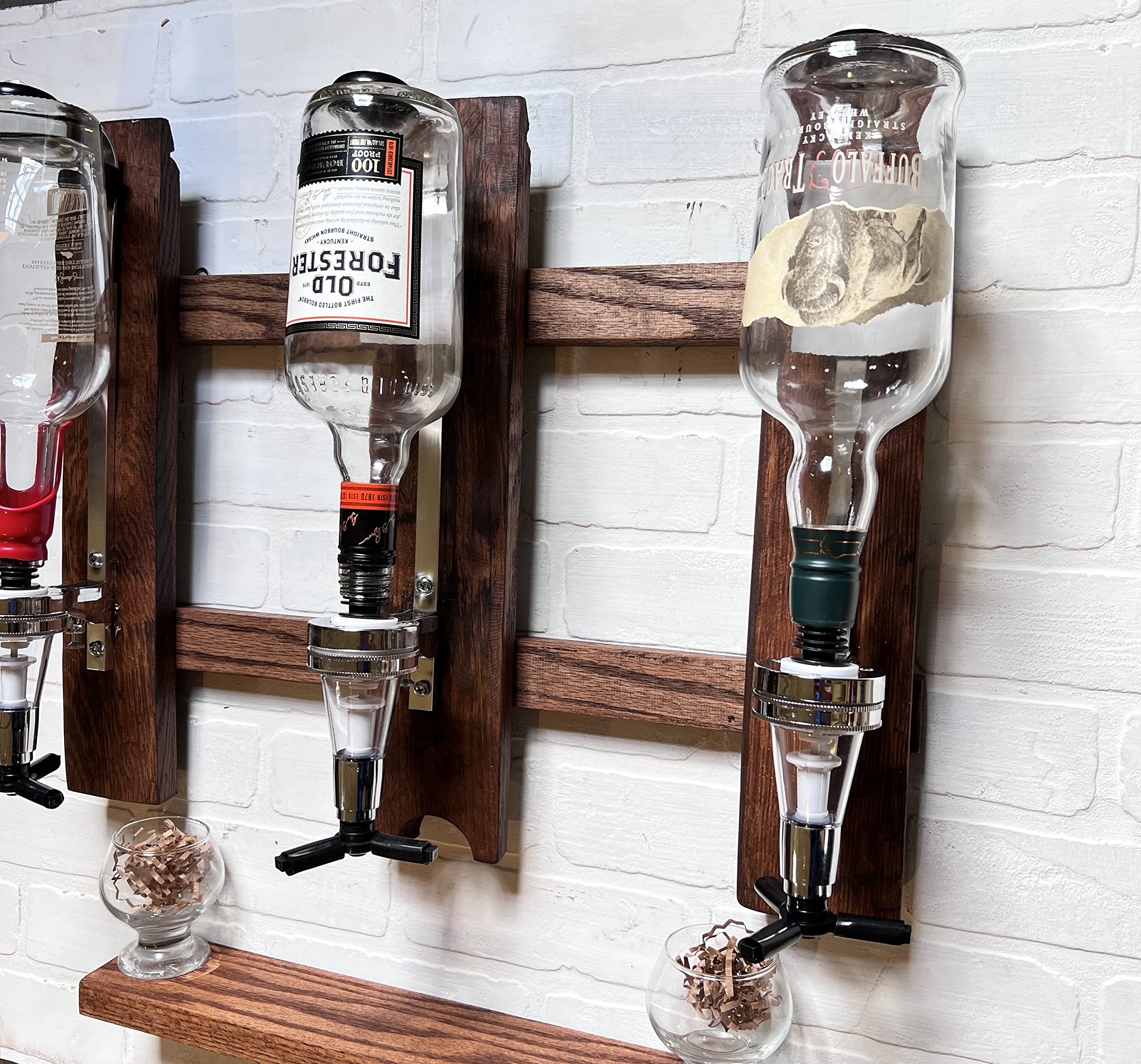 3-Piece Wall Mounted Liquor Dispenser Set - Premium Wooden Wall Shelf for Home Bars, Whiskey & Wine Bottle Dispenser - Perfect for Parties, Entertaining & Home Decor (3 Dispensers)