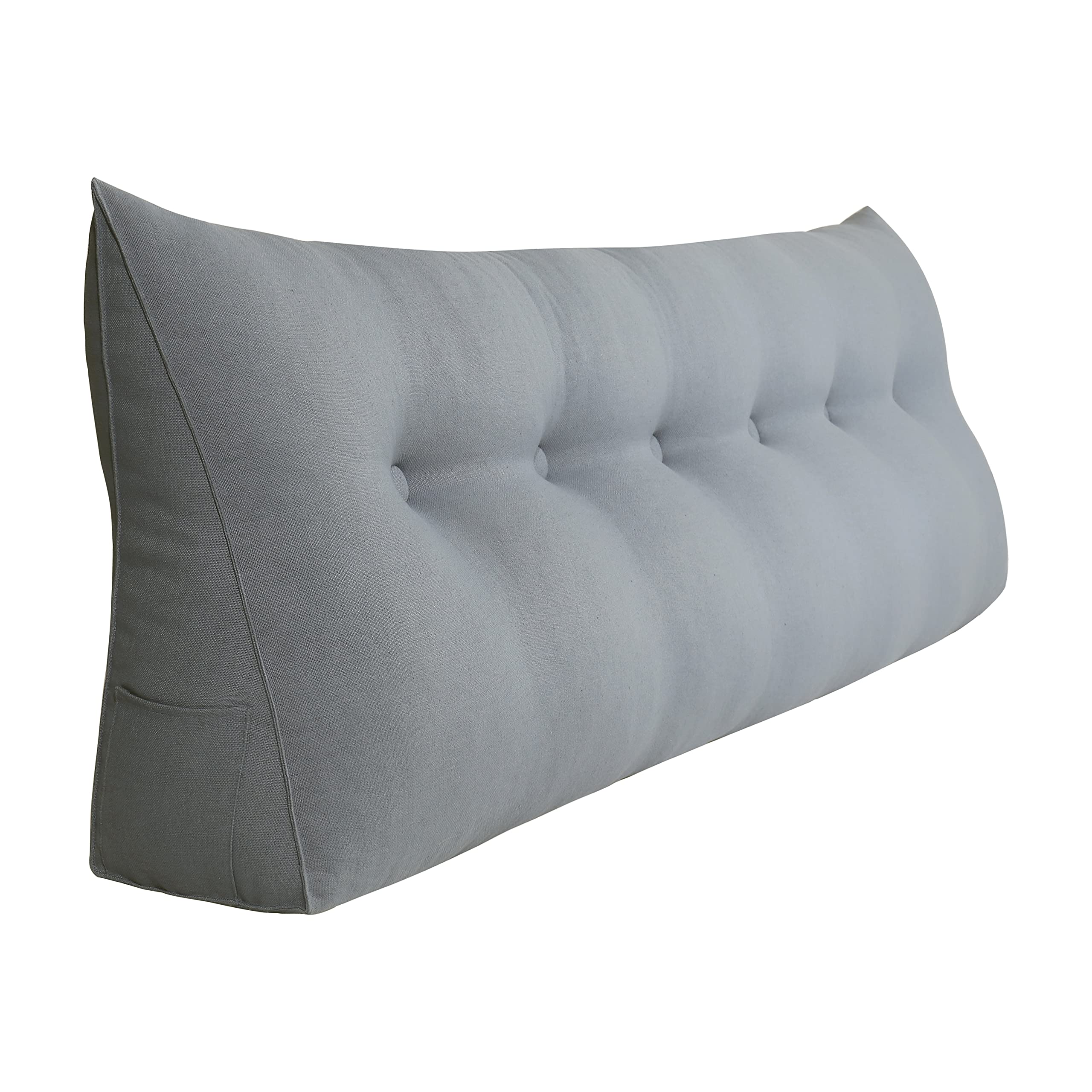 VERCART Large Wedge Pillow for Bed - Decorative Lumbar Support Pillow with Removable Linen Cover (Grey, California King) - Perfect for Back Support, Reading & Headboard Comfort