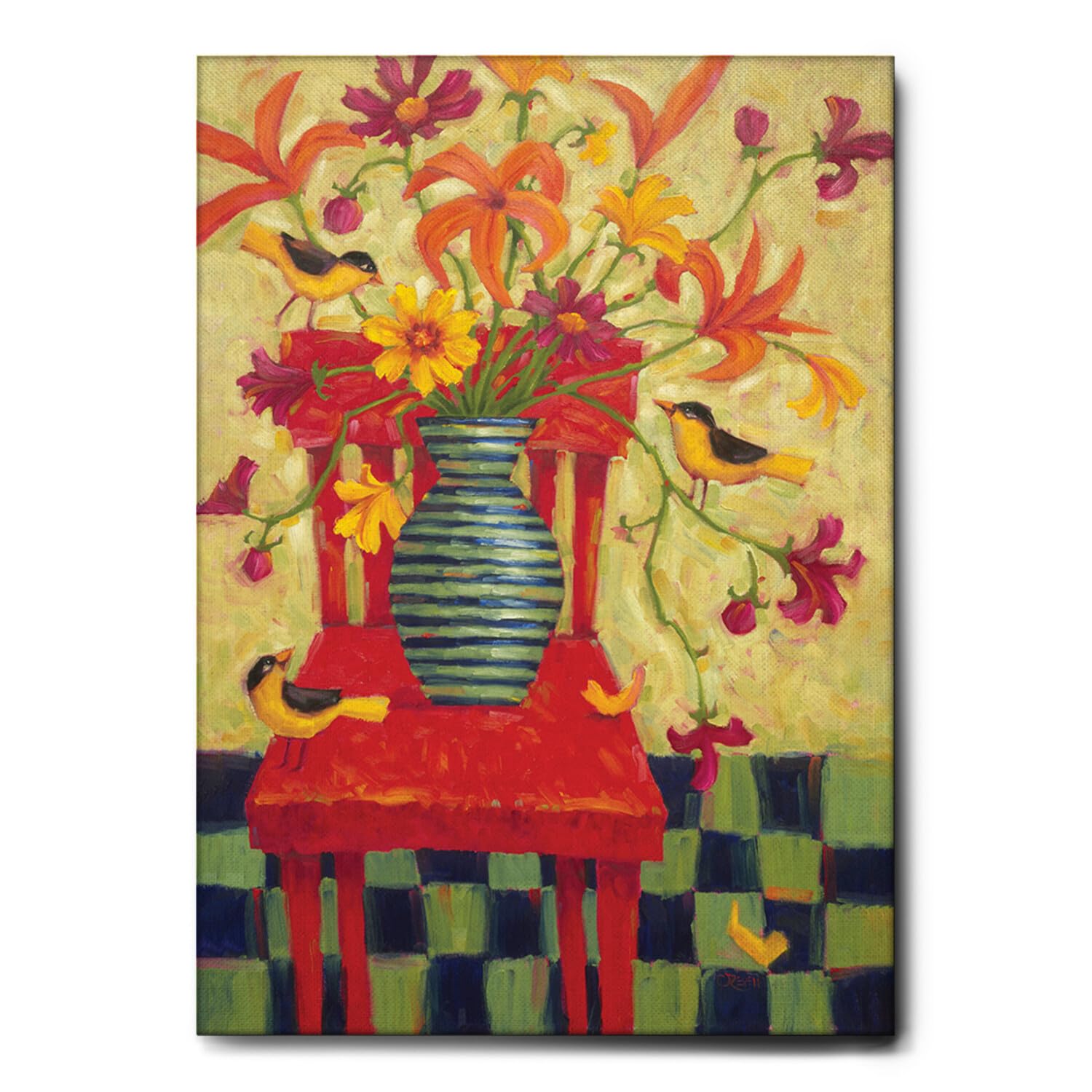 Giallobus - Cindy Revell Painting - Red Chair Flower Vase Canvas Art - 70x100cm Standard Frame - Ready to Hang - Modern Home Wall Decor for Living Room, Bedroom & Office