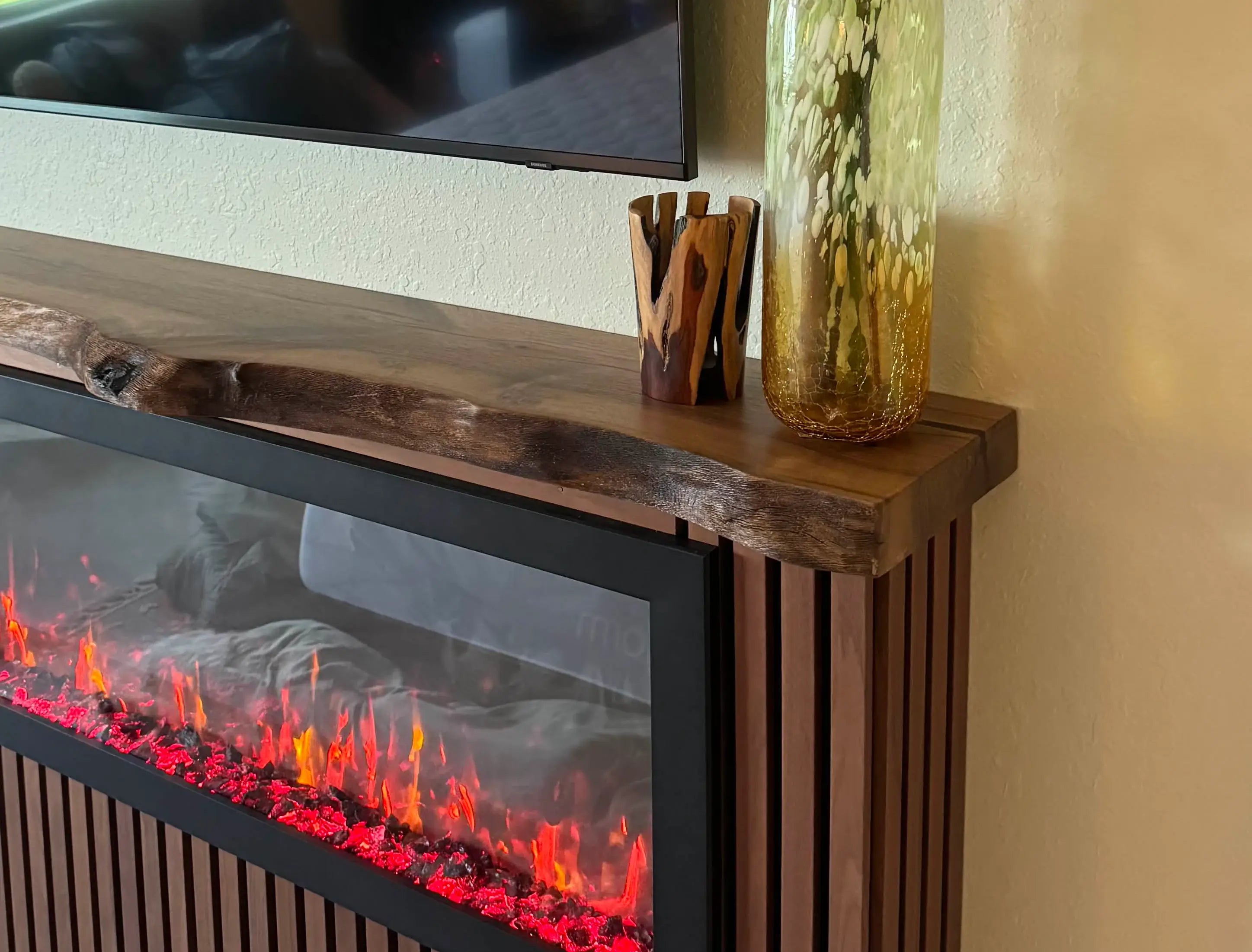 Handcrafted Custom Live Edge Walnut Wood Mantel Shelf - Rustic Fireplace Mantel for Home Decor & Farmhouse Style Living Room