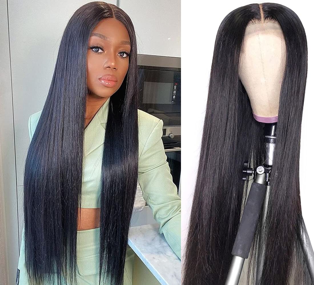 32 Inch HD Lace Front Human Hair Wig - 150% Density Straight Glueless Wig with Pre-Plucked 4x4 Closure for Black Women | Natural Look for Daily Wear, Parties & Special Occasions
