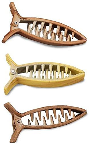 Trendy Wooden Hair Clips Set of 3 - Fashionable Hair Claws & Clutches for Women & Girls - Perfect for Parties, Weddings & Everyday Hairstyles