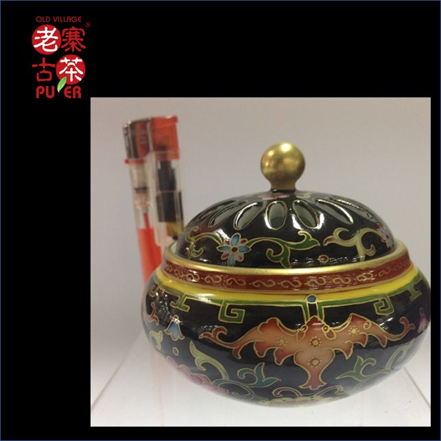 Antique Kangxi Famille Rose Porcelain Incense Burner - Authentic Jingdezhen Handcrafted Black Enamel Ceramic - Perfect for Meditation, Yoga & Home Decor