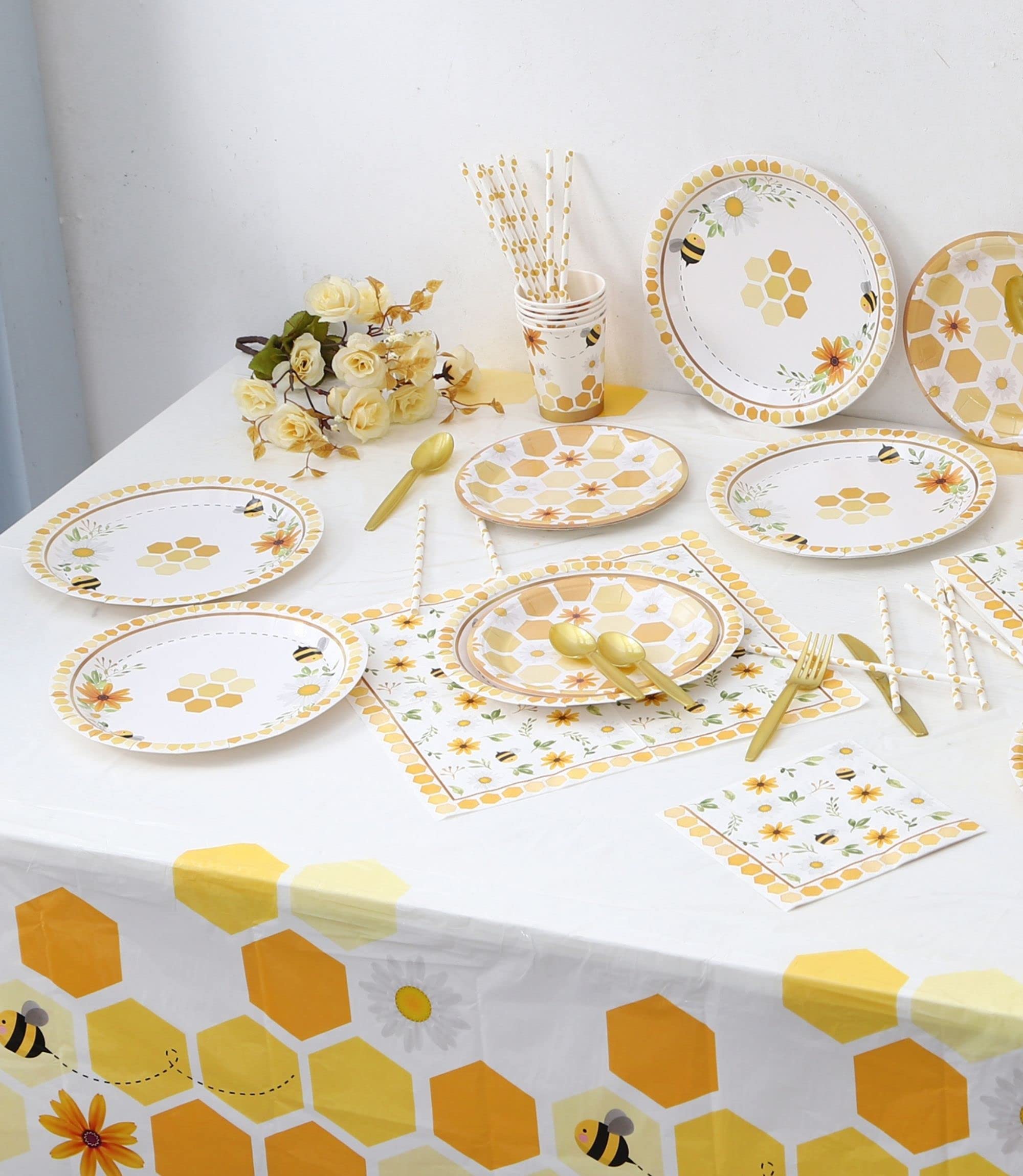 Winoo Bee Themed Party Decorations - 54x108 Inch Disposable Tablecloth for Baby Showers, Birthday Parties & Bee-Themed Events | Perfect for Outdoor Picnics, Classroom Activities & DIY Decor