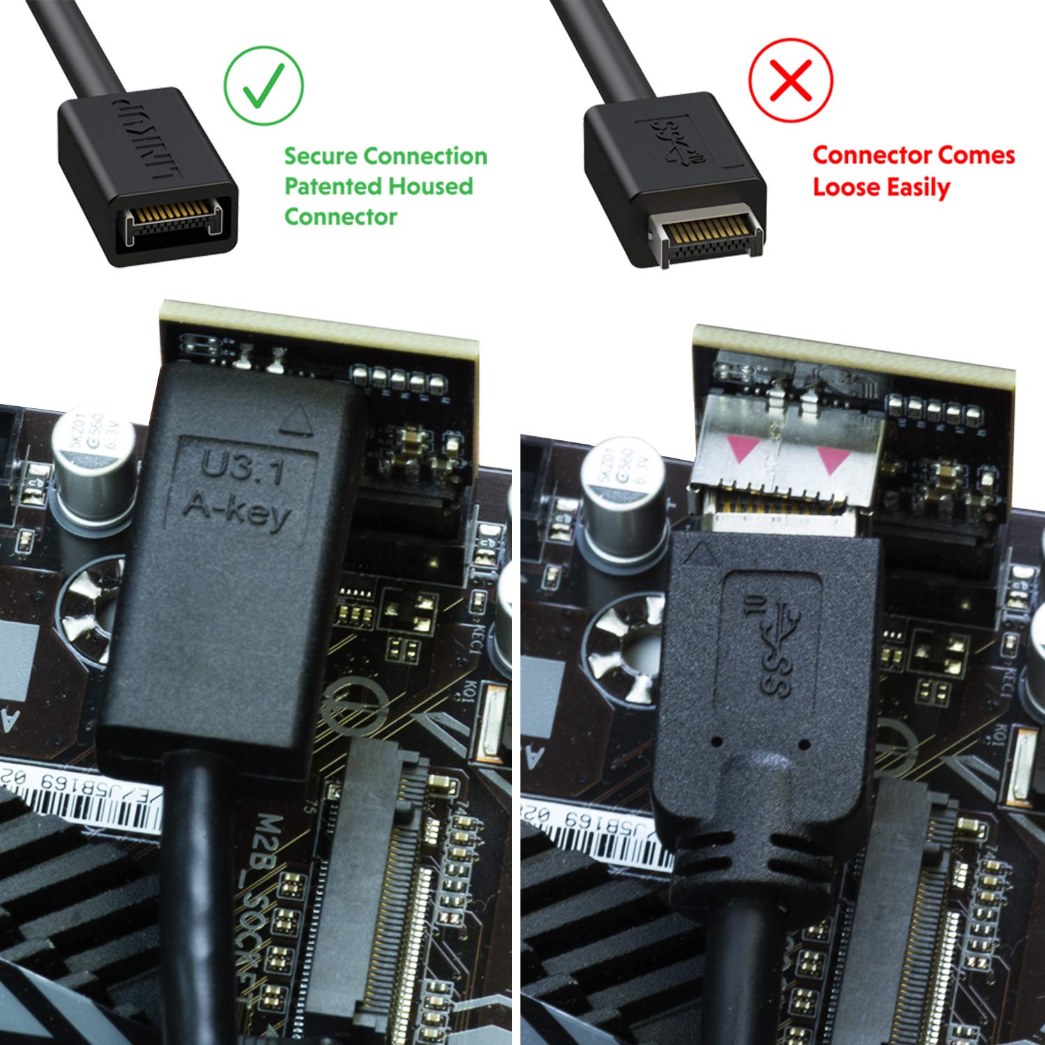 LINKUP USB 3.2 Gen 2x2 20Gbps Internal Panel Extension Cable - 20-Pin A-Key Male to USB-C Female Adapter with PCI Bracket (80cm) | High-Speed Data Transfer for Motherboard Header | Perfect for PC Builds, Workstations & Gaming Rigs