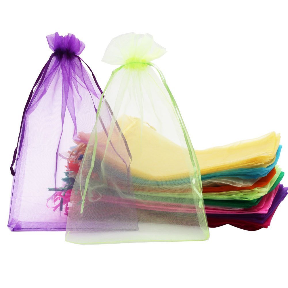 SumDirect 8x12 Inch Large Organza Gift Bags - 100 Pack Drawstring Mesh Favor Bags for Christmas, Weddings, Baby Showers & Party Decorations