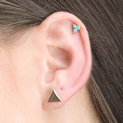 Minimalist Triangle Screw Back Earrings - 14k Solid Yellow Gold Dainty Stud Earrings for Women | Perfect for Everyday Wear, Office, Date Night & Gift Giving