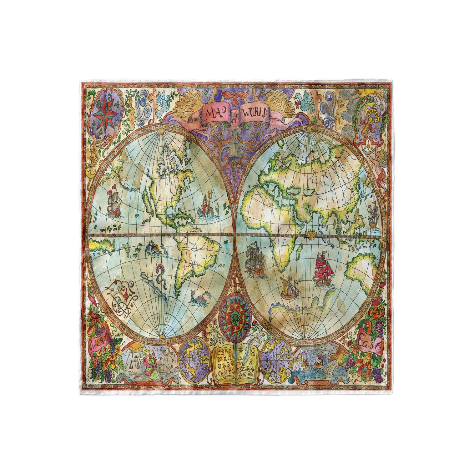 Ambesonne Watercolor Hair Scarf - Vintage World Map Print Head Wrap for Women, Boho Fashion Accessory, Perfect for Travel, Beach & Everyday Style
