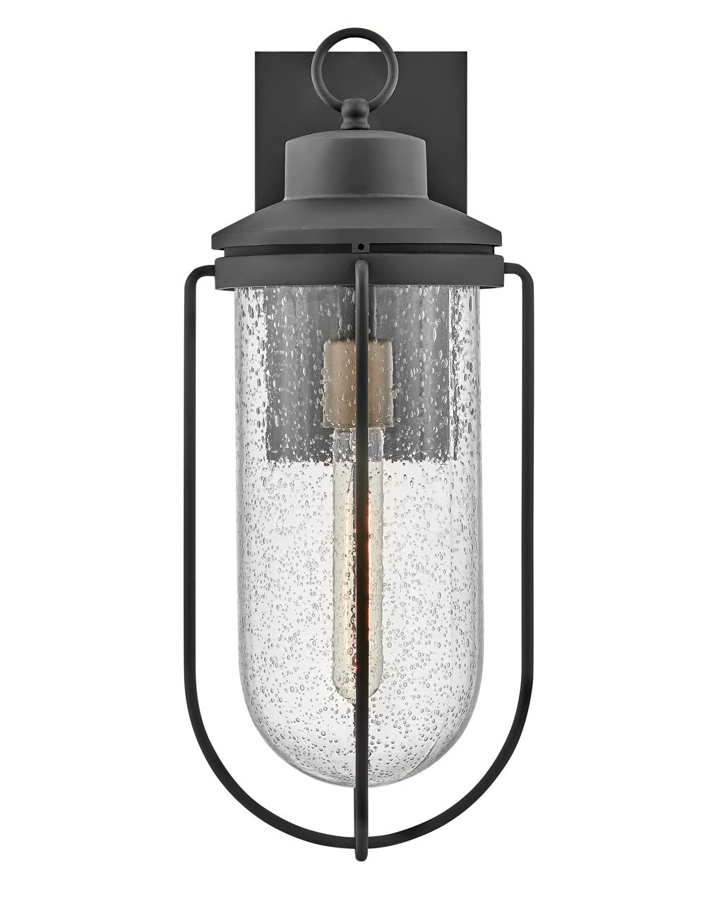 Lark Moby 82034MB Medium Outdoor Wall Lantern - Flush Mount Nautical Style with Large Loop Finial in Museum Black & Burnished Bronze - Perfect for Porch, Patio, and Coastal Home Decor