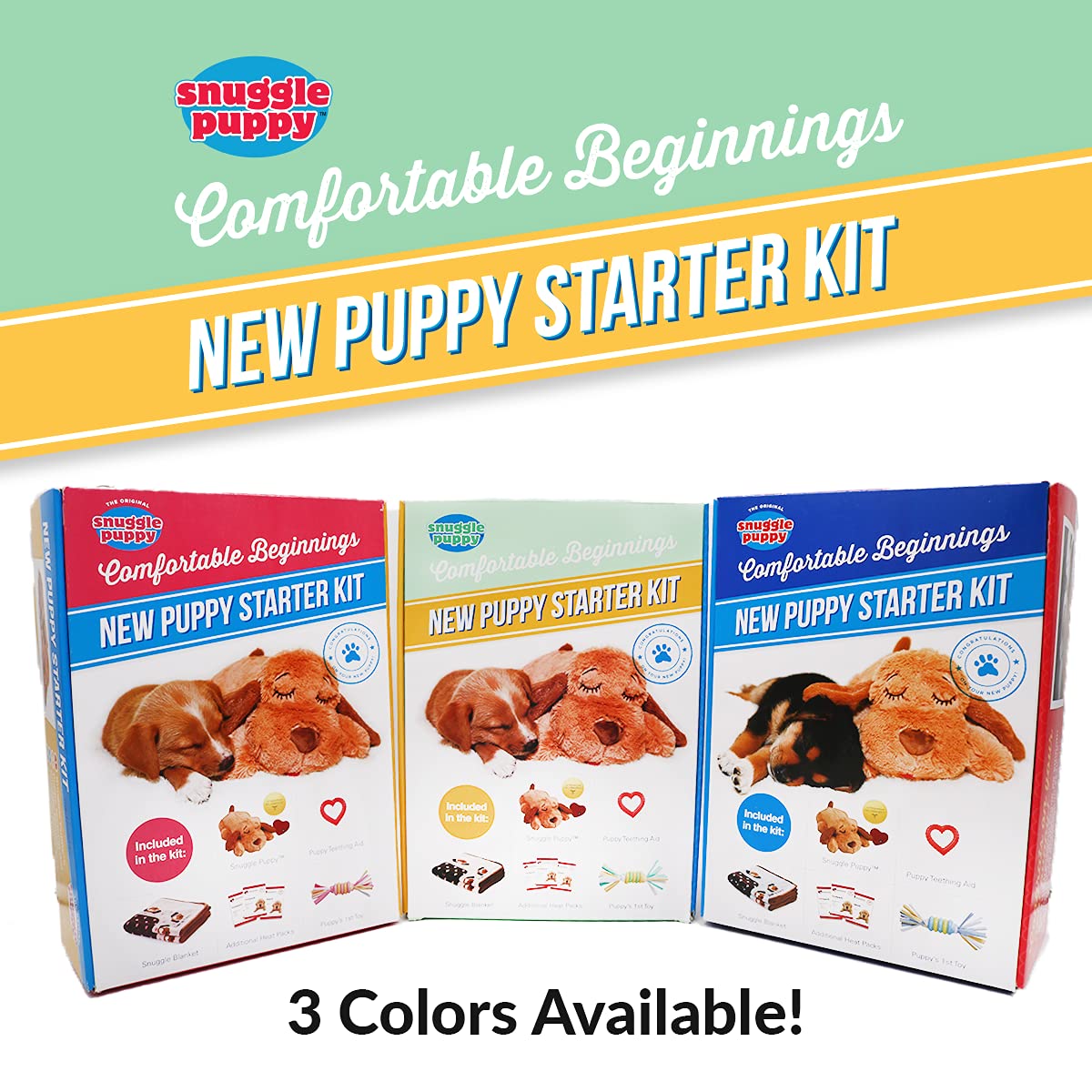 Original Snuggle Puppy Essentials Starter Kit - Heartbeat Dog Toy & Calming Aid with 3 Heat Packs, Puppy Teething Chew Toy & Soft Dog Blanket | Perfect for New Puppies, Separation Anxiety Relief & Crate Training Comfort
