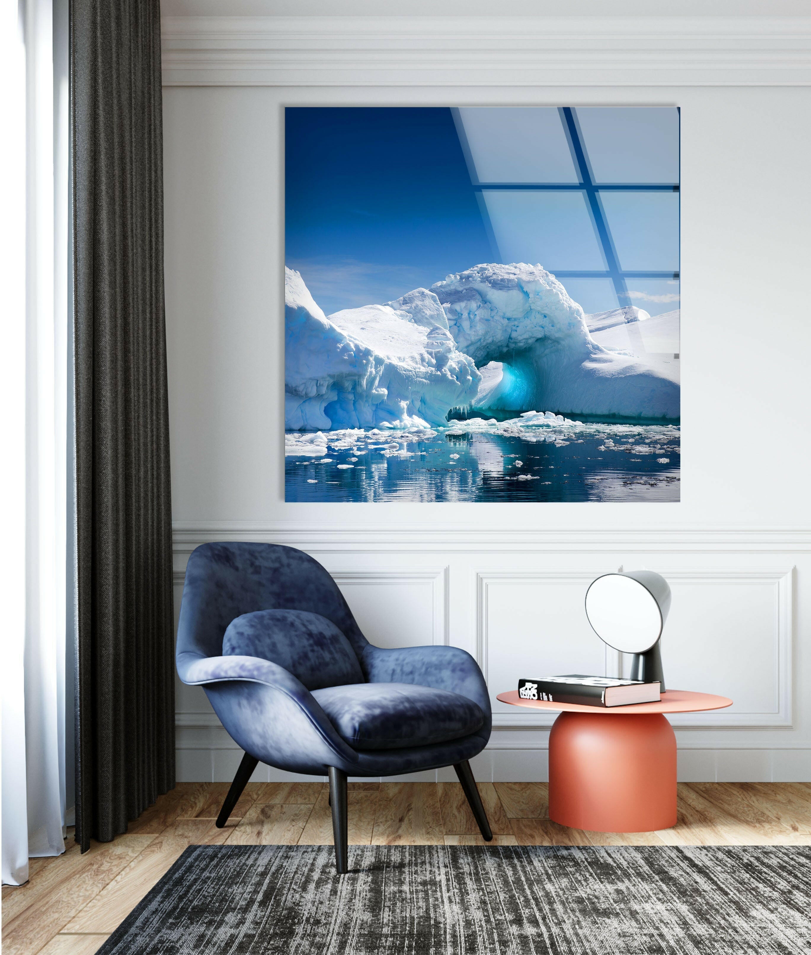 Arctic Iceberg Serenity - Stunning Landscape Glass Wall Art Print for Living Room, Office & Home Decor | Modern Framed Picture for Wall Display