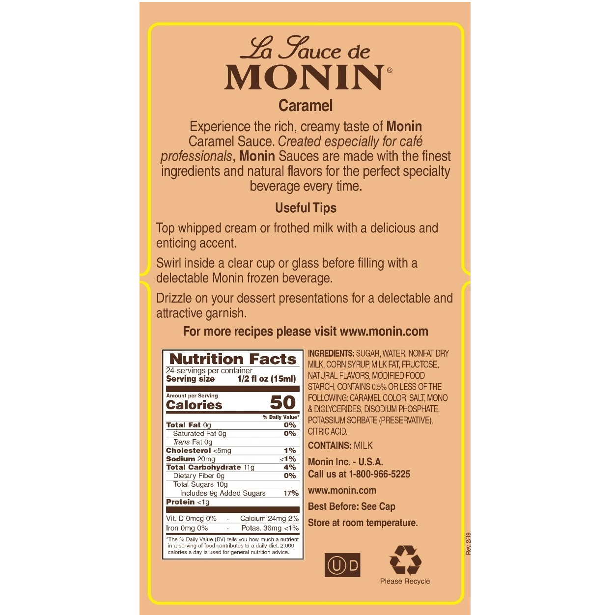 Monin Caramel Sauce - Premium Gourmet Dessert Topping for Ice Cream, Coffee & Cocktails | Perfect for Home Baking & Professional Chefs