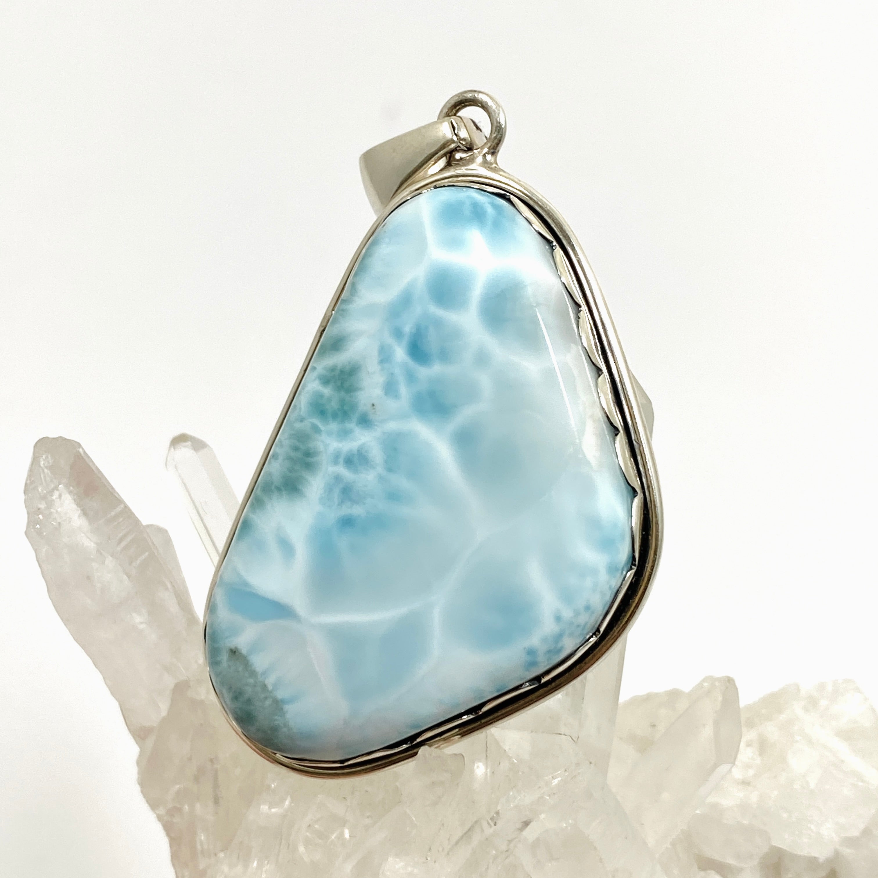 Natural Larimar Freeform Cabochon Pendant Necklace - Handmade Blue Stone Jewelry for Women - Perfect for Beach Vacations & Boho Fashion