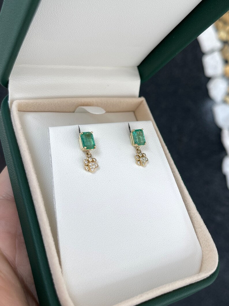 14K Gold Emerald & Diamond Dog Paw Print Stud Earrings - 2.36tcw, Perfect for Pet Lovers & Everyday Wear