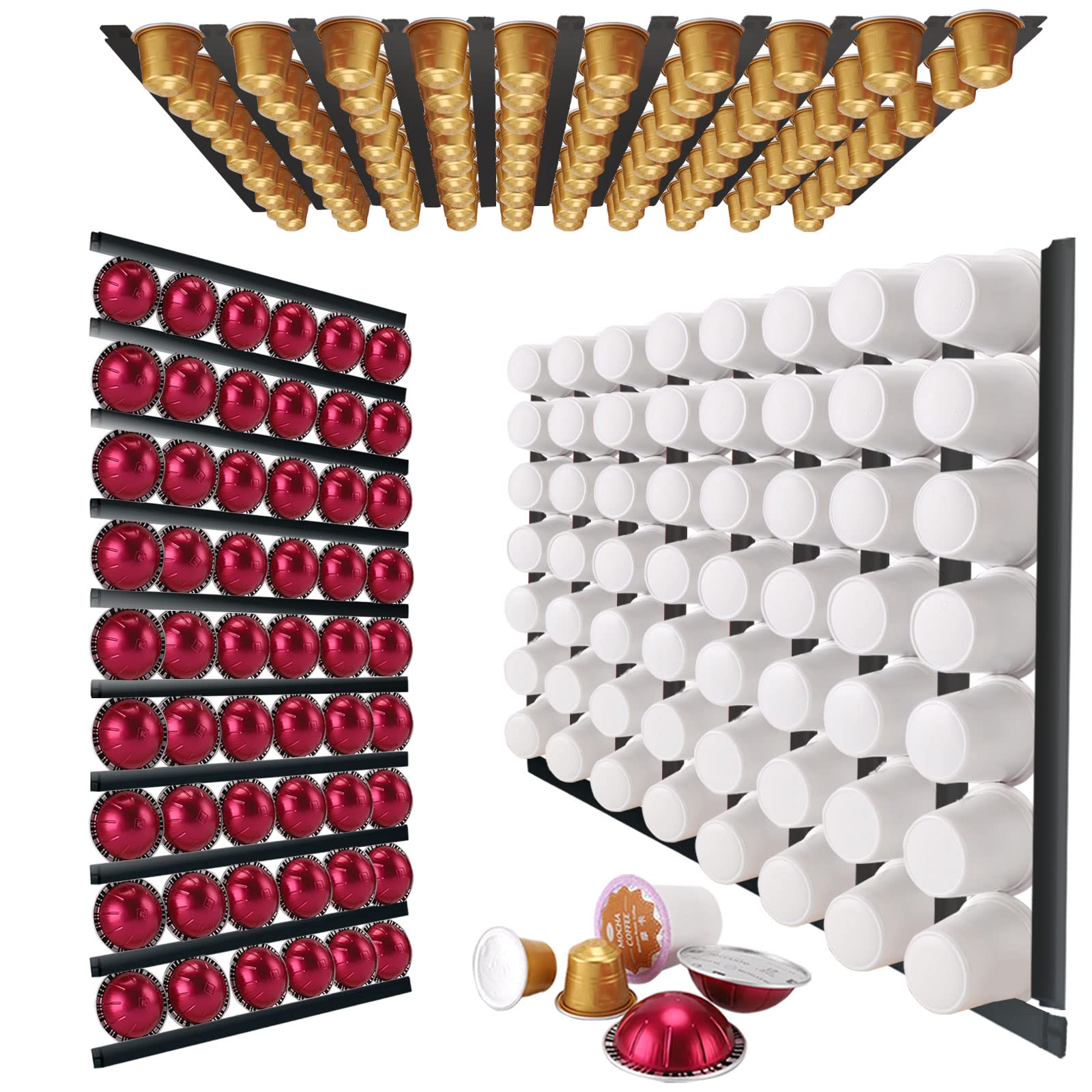 10-Pack Adhesive Coffee Pod Holder - Under Cabinet or Wall Mount Vertical/Horizontal K Cup Storage Organizer for Keurig - Perfect for Coffee Shops, Offices, Kitchens & Home Use (Black)