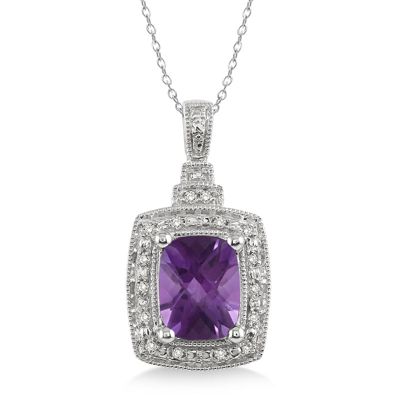 Exquisite Diamond & Amethyst Pendant Necklace for Women - Elegant Jewelry Gift for Anniversary, Valentine's Day & Special Occasions - Perfect for Evening Parties, Weddings & Date Nights