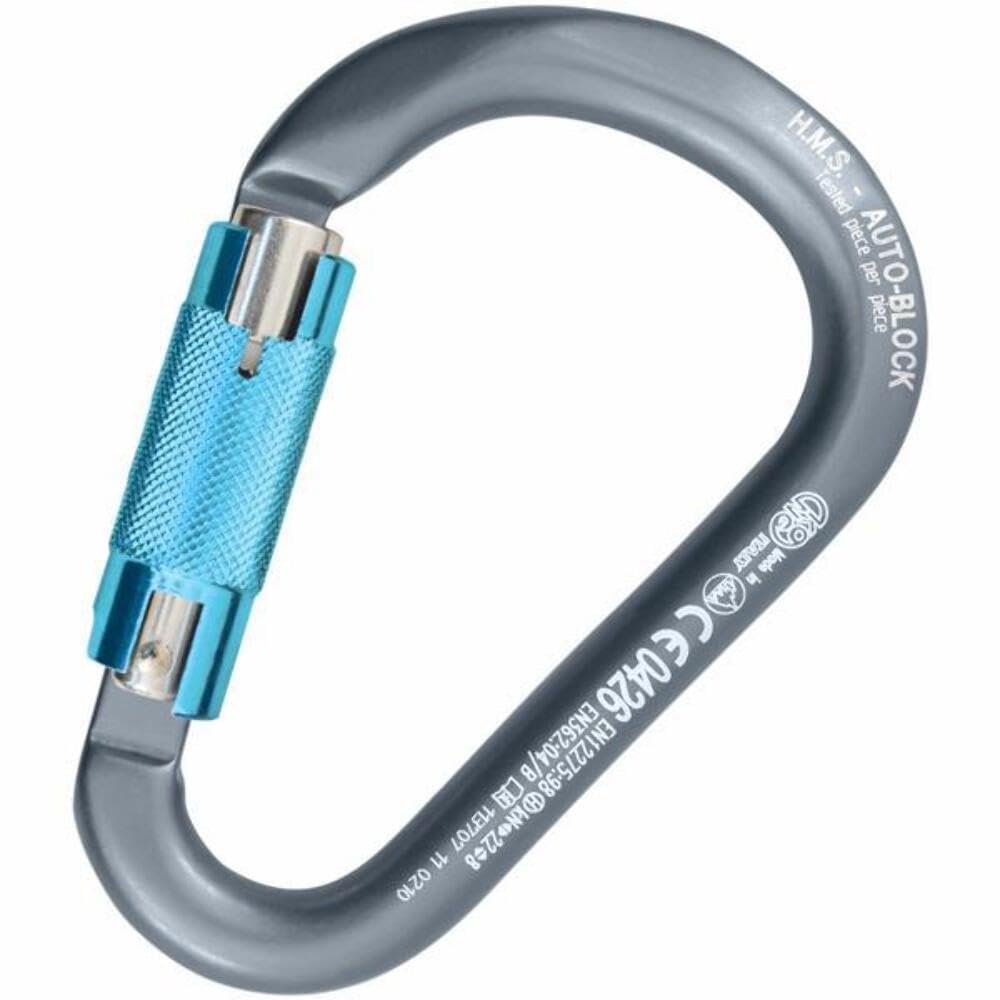 Kong HMS Classic Carabiner Auto Block Climbing Carabiner - Grey & Cyan - Durable Rock Climbing Gear for Mountaineering, Hiking & Outdoor Adventures