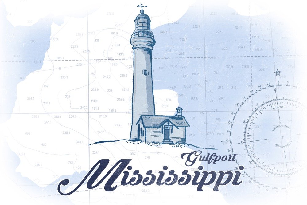 Gulfport Mississippi Lighthouse Blue Coastal Icon - 16x24 Gallery Quality Metal Art Wall Decor for Home & Office - Perfect for Coastal, Nautical & Beach House Themes