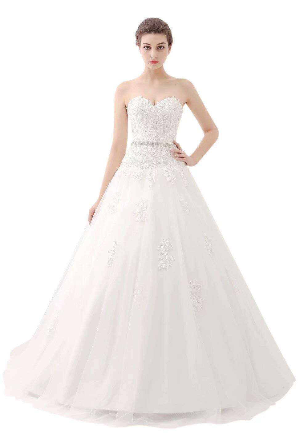 Sweetheart Strapless A-Line Lace Applique Ivory Wedding Dress for Bride - Perfect for Beach, Church, and Formal Ceremonies
