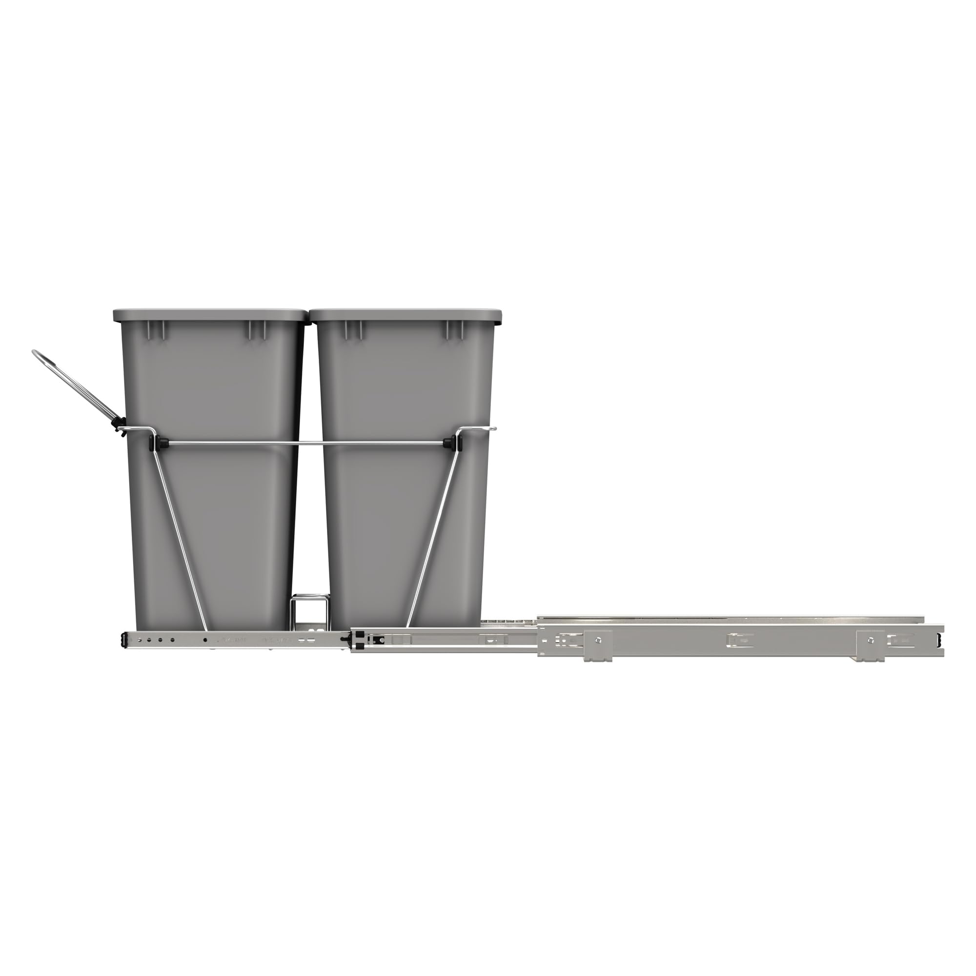 Rev-A-Shelf 35 Qt Double Pullout Trash Can for Kitchen Cabinets - Silver Garbage & Recycling Bin with Full-Extension Slides (Model RV-18KD-17C) | Perfect for Waste Management in Small Kitchens & RVs