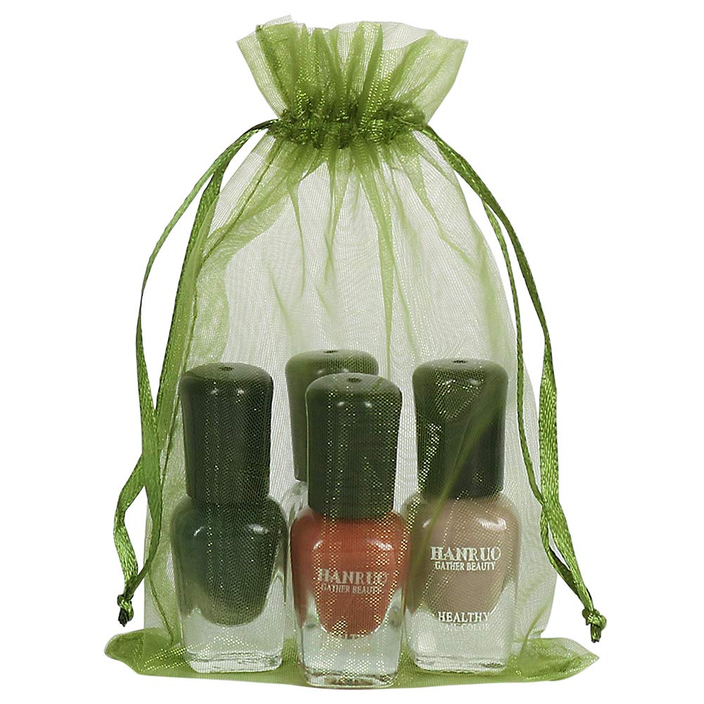 100pcs Olive Green Organza Drawstring Bags 4x6 inch - Candy, Jewelry & Gift Pouches for Christmas, Weddings, Baby Showers & Party Favors