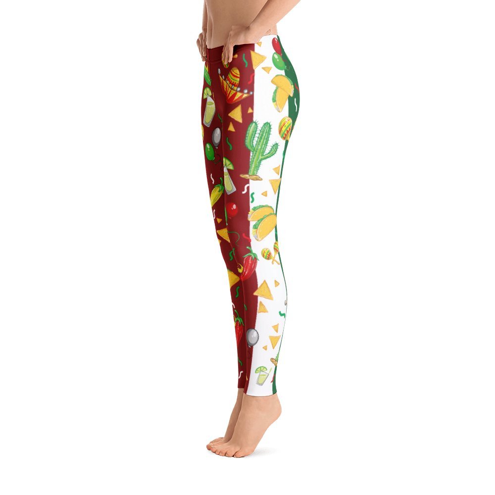 Women's Cinco De Mayo Fiesta Mexican Flag Leggings - USA Made Stretchy Yoga Pants for Festivals, Parties & Workouts