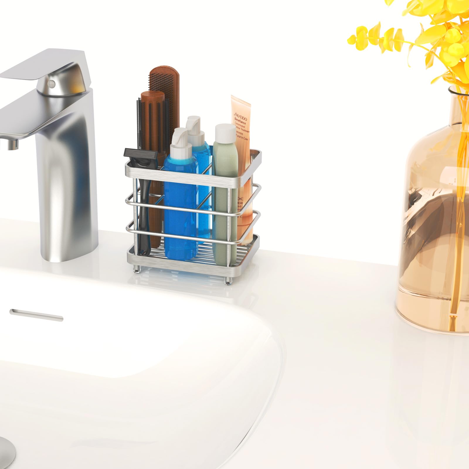 Stainless Steel Toothbrush Holder with 5 Slots - Bathroom Organizer for Electric Toothbrush & Toothpaste Storage - Countertop Organizer for Bathroom, Kitchen, or Travel (Silver) - Perfect for Small Spaces & Clutter-Free Vanity