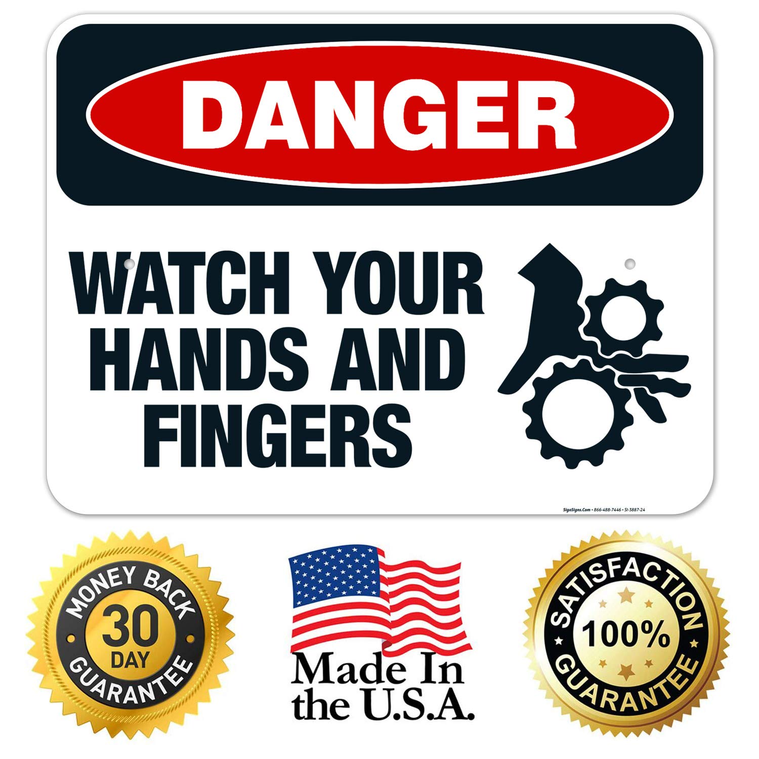OSHA Danger Sign - Watch Your Hands and Fingers - 18x24 Inch Rust-Free Aluminum Safety Sign - Fade Resistant for Indoor/Outdoor Use - Made in USA - Perfect for Factories, Warehouses & Construction Sites