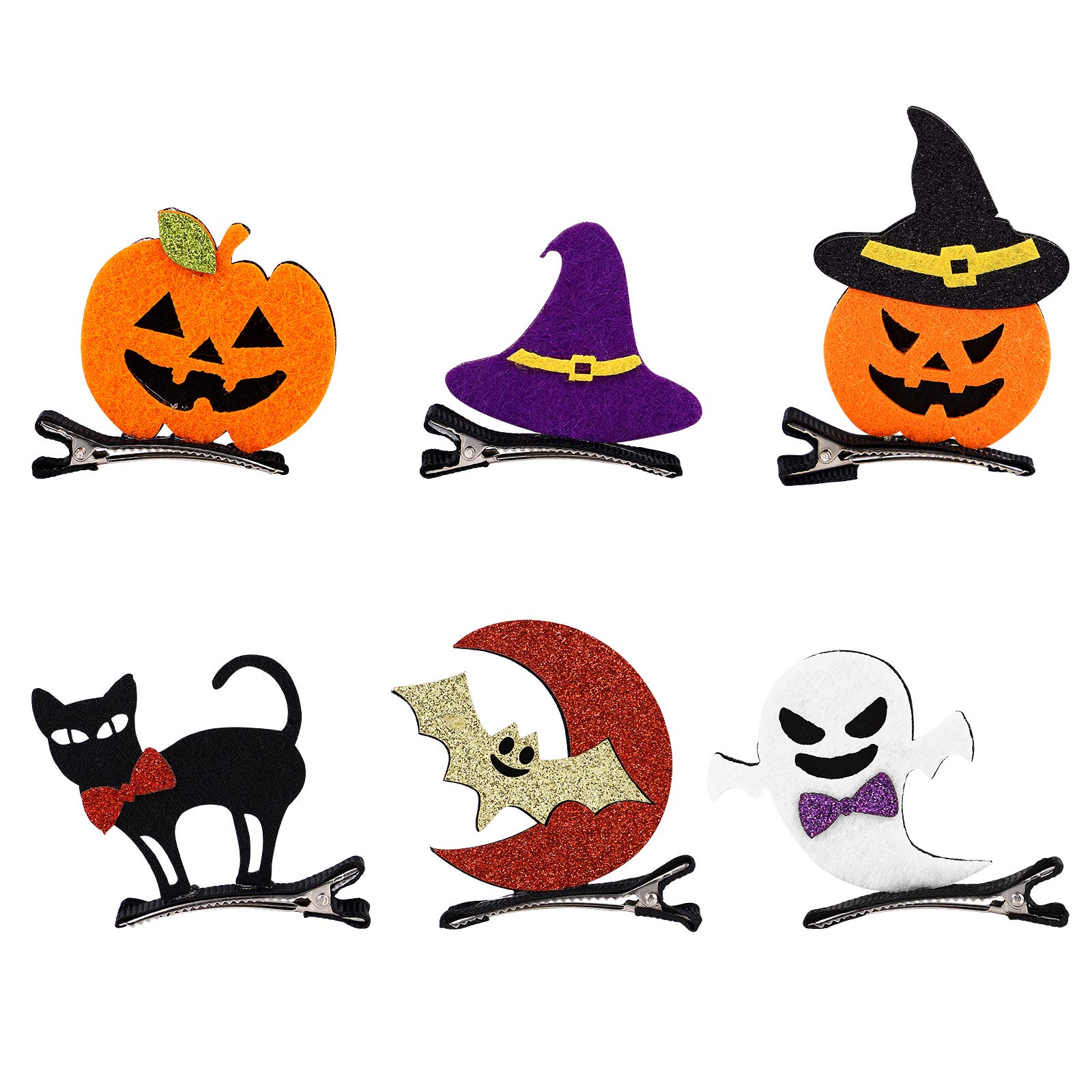 Lurrose 6pcs Halloween Hair Clips Set - Cute Pumpkin Ghost Bat Cat Hair Barrettes for Girls, Kids Party Dress Up Accessories | Perfect for Halloween Costumes, Trick or Treat, School Events & Themed Parties