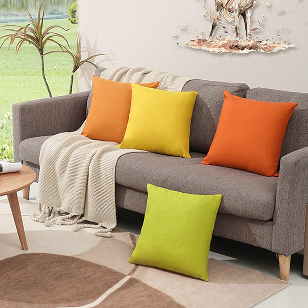 WEMEON Outdoor Waterproof Pillow Covers 18x18 Inch Set of 4 - Decorative Square Patio Furniture Pillow Covers for Couch, Balcony, Garden, Camping (Orange & Yellow) - Perfect for Outdoor Lounging, Picnics, and Poolside Relaxation
