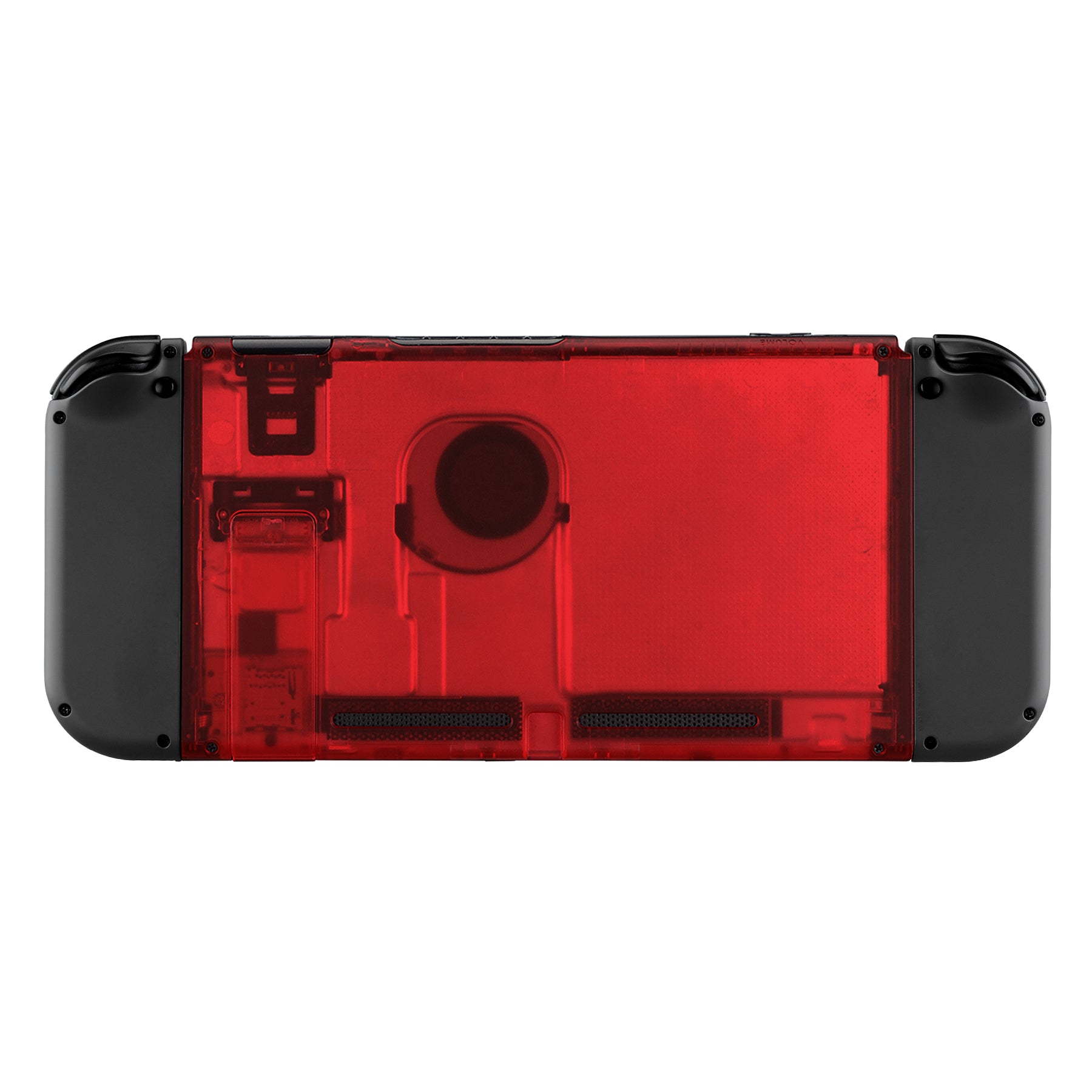 ExtremeRate Clear Red Nintendo Switch Back Plate Replacement Shell with Kickstand - DIY Custom Housing Case for Nintendo Switch OLED & Original Models - Perfect for Gaming, Travel, and Console Protection