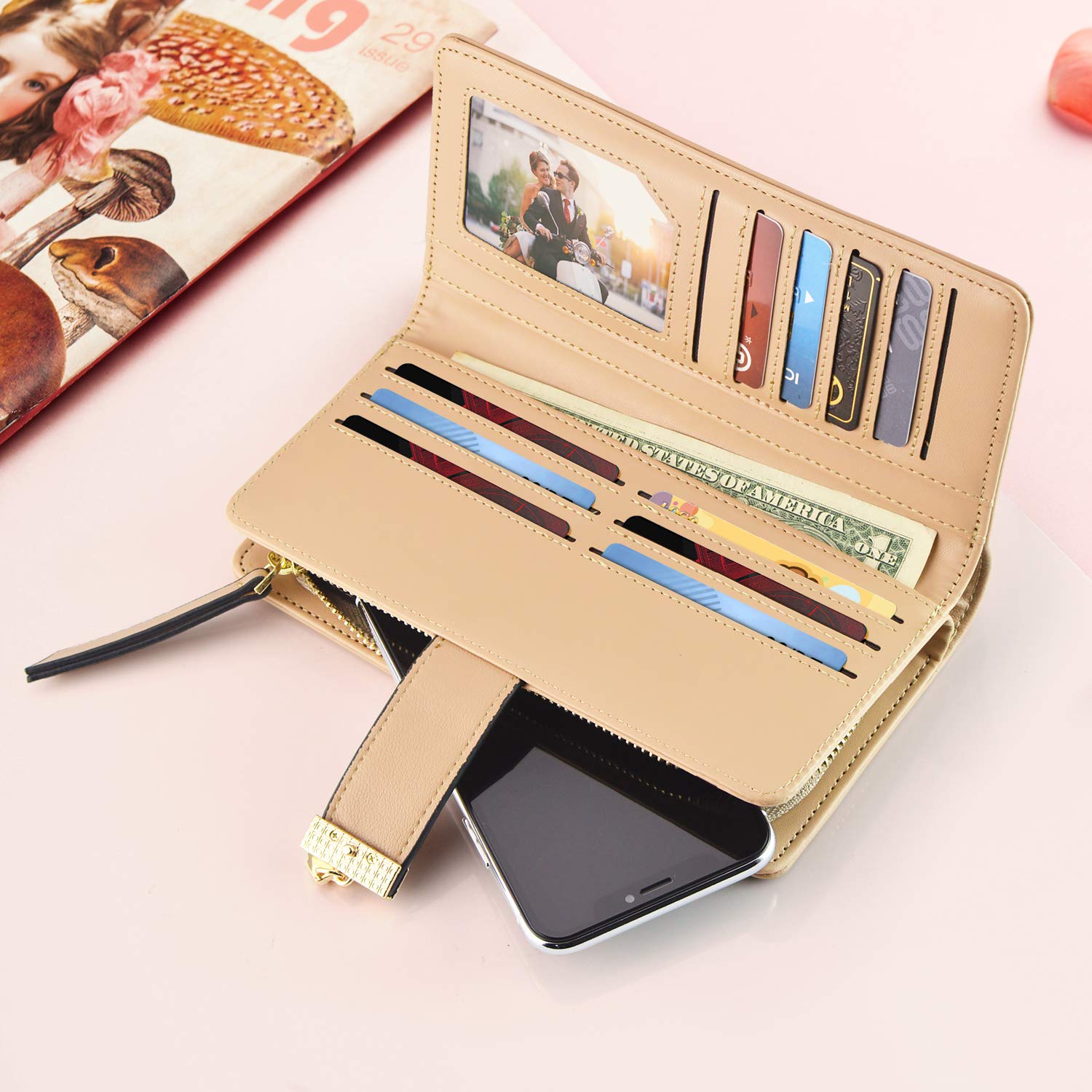 PGXT Women's Leather Bifold Wallet with Hollow Leaf Pattern - Slim Credit Card Holder & Zip Purse for Daily Use - Perfect Gift for Women & Girls (Black) - Ideal for Work, Travel, and Special Occasions like Birthdays & Christmas