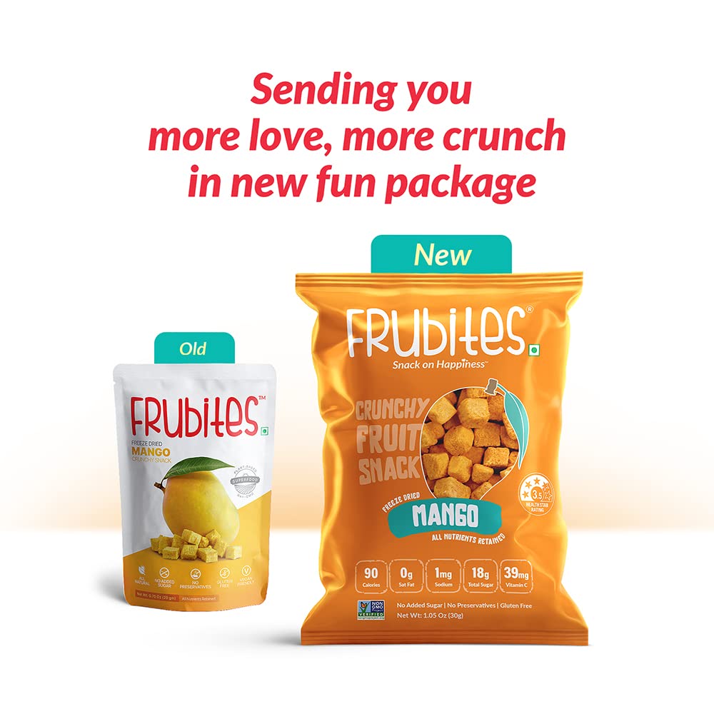 Frubites Freeze Dried Mango Snacks - Crunchy, Healthy Fruit Treats | No Sugar, No Preservatives, Gluten-Free, Vegan, Non-GMO | 7 Packs (1.06oz Each) | Perfect for School Lunches, Hiking, and On-the-Go Snacking