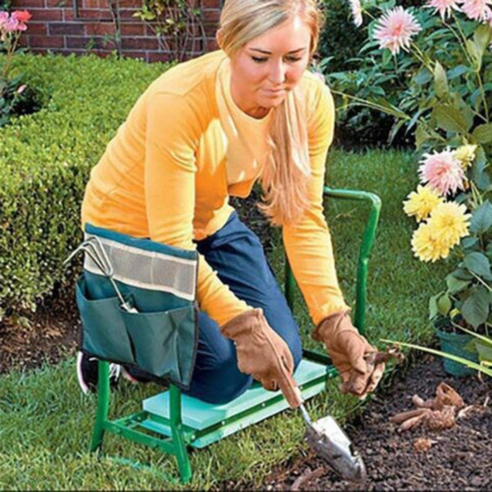 HBIAO Foldable Garden Kneeler and Seat with Tool Bag Pockets - Ergonomic Gardening Stool with Soft Knee Pad, Portable Outdoor Bench for Seniors - Perfect for Planting, Weeding & Yard Work